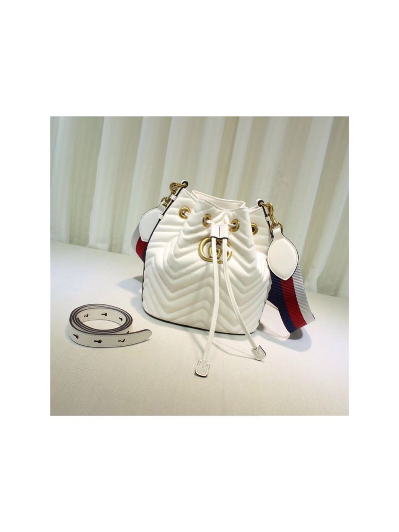 Gucci GG Marmont quilted leather bucket bag 476674 White