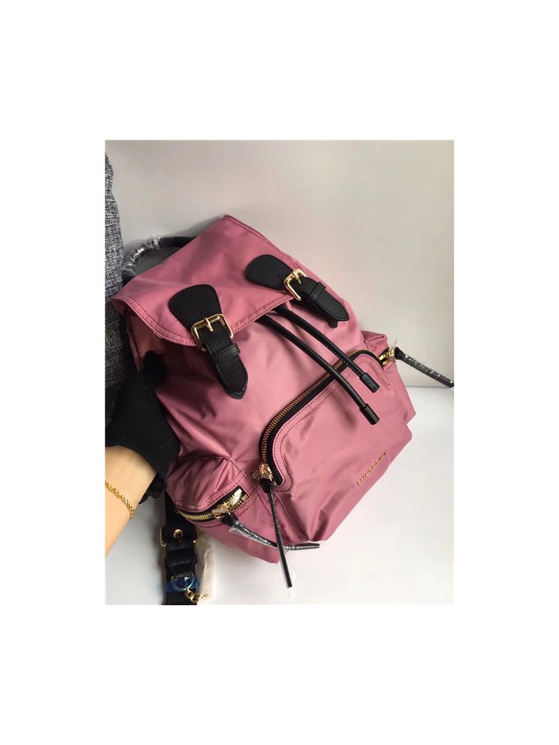 Burberry The Rucksack backpack in pink Technical Nylon and Leather