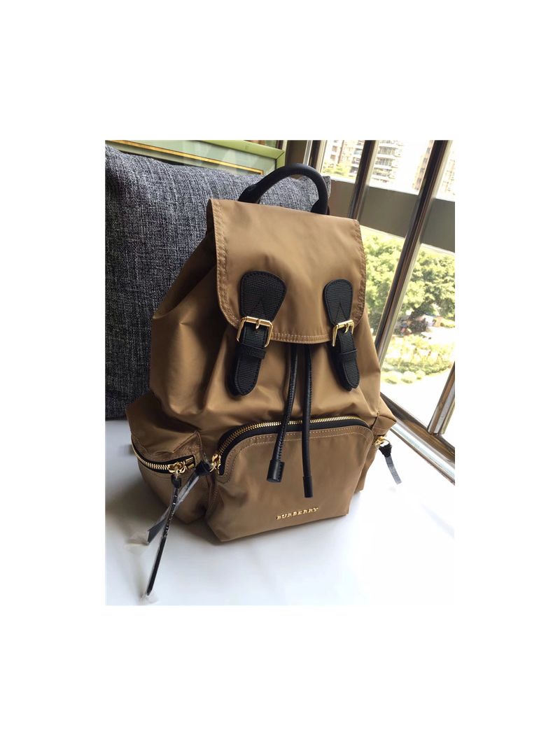Burberry The Rucksack backpack in light brown Technical Nylon and Leather
