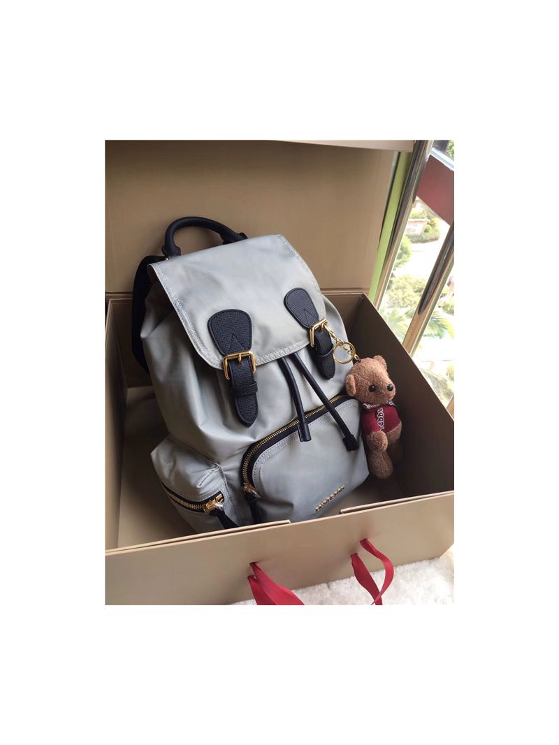 Burberry The Rucksack backpack in light grey Technical Nylon and Leather