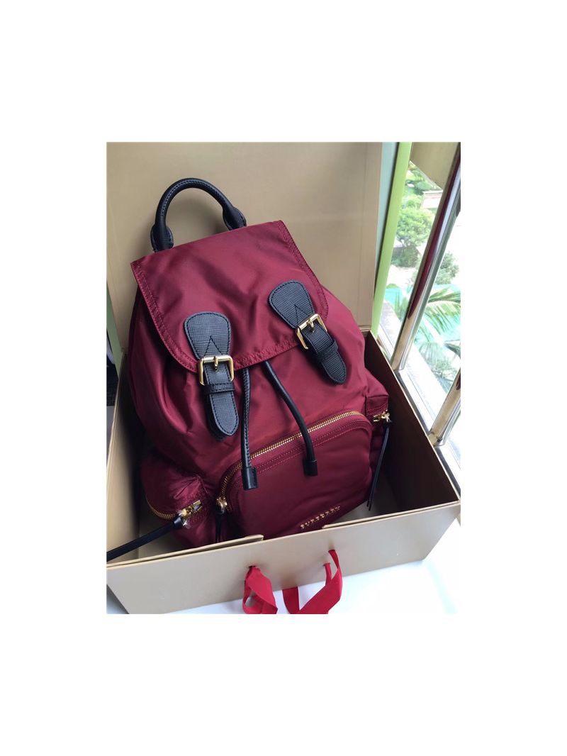 Burberry The Rucksack backpack in burgundy red Technical Nylon and Leather
