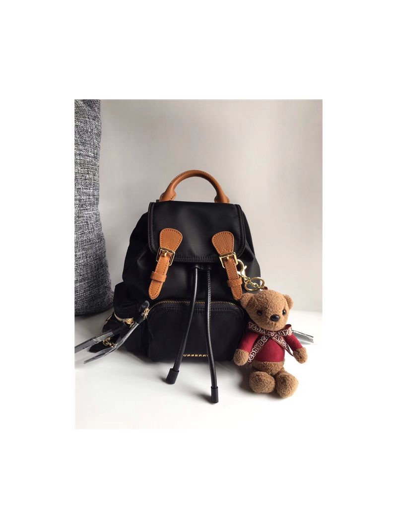 Burberry The Rucksack backpack in black Technical Nylon and brown Leather