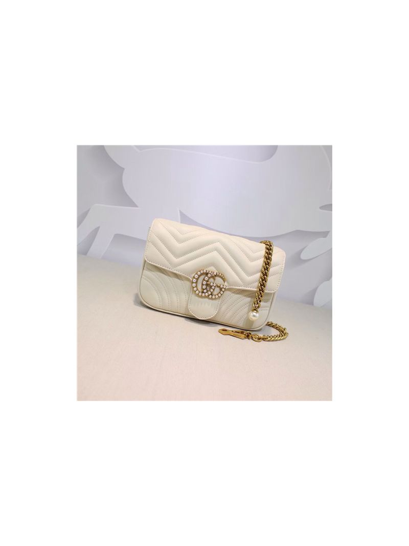 Gucci Calfskin Matelasse GG Marmont Chain Belt Bag white 
