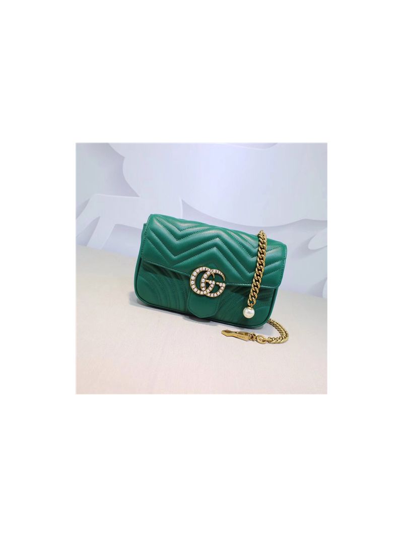 Gucci Calfskin Matelasse GG Marmont Chain Belt Bag green