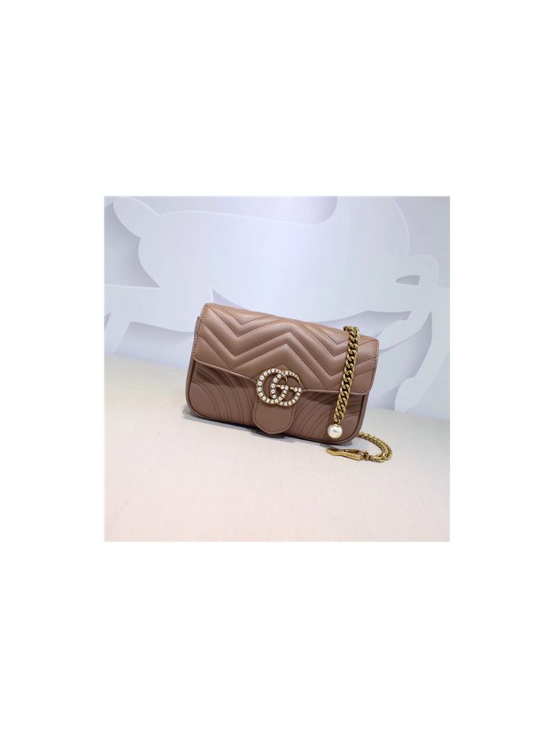Gucci Calfskin Matelasse GG Marmont Chain Belt Bag nude