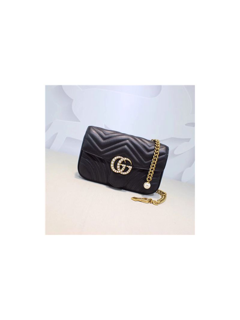 Gucci Calfskin Matelasse GG Marmont Chain Belt Bag black 