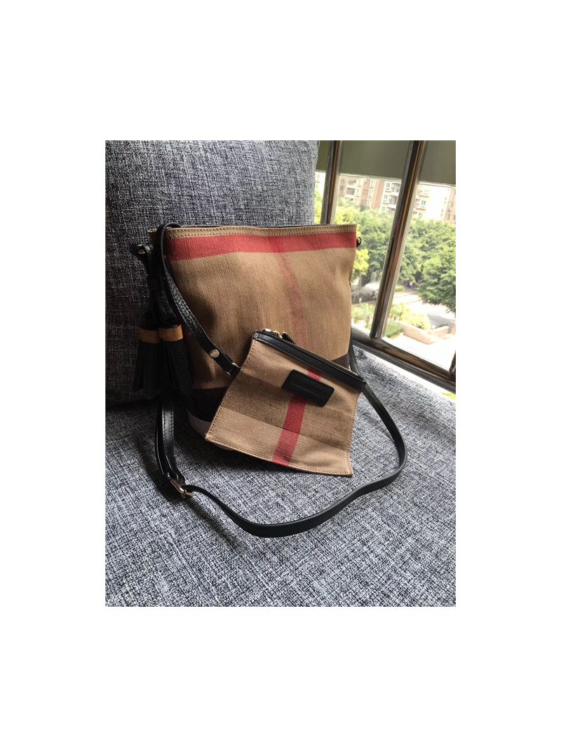 Burberry  The Small Ashby in Canvas Check and Black Leather 39829331