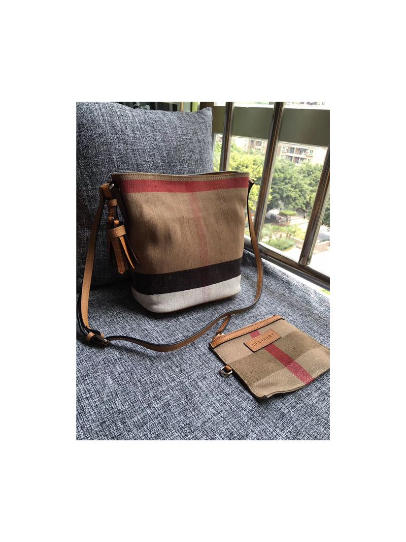 Burberry The Small Ashby in Canvas Check and Brown Leather 39829331