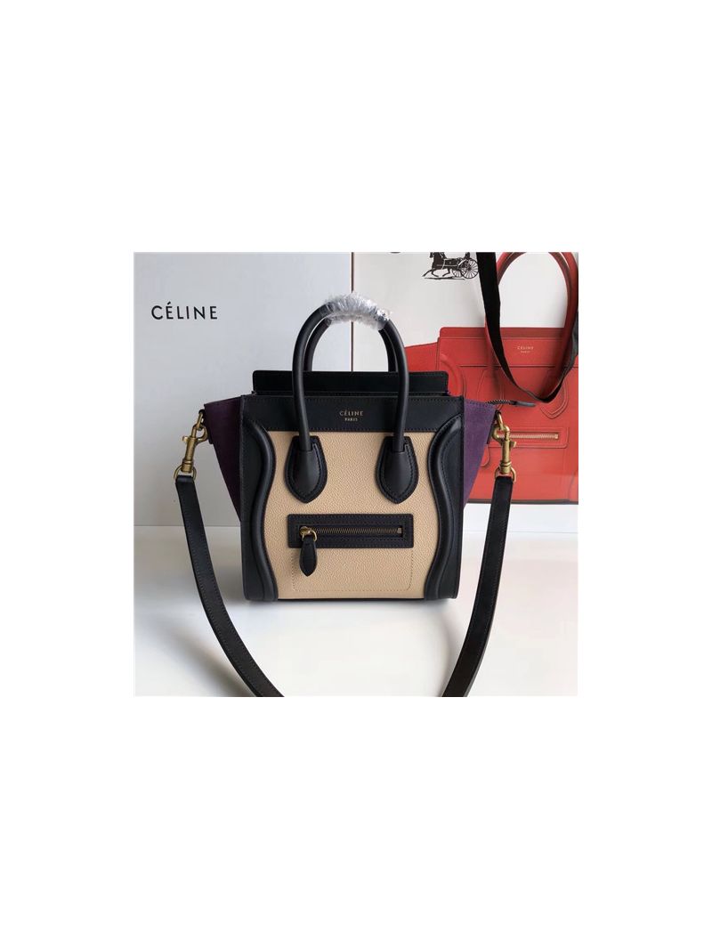 Céline Luggage Tote Smooth Calfskin Tricolour(purple beige, black)