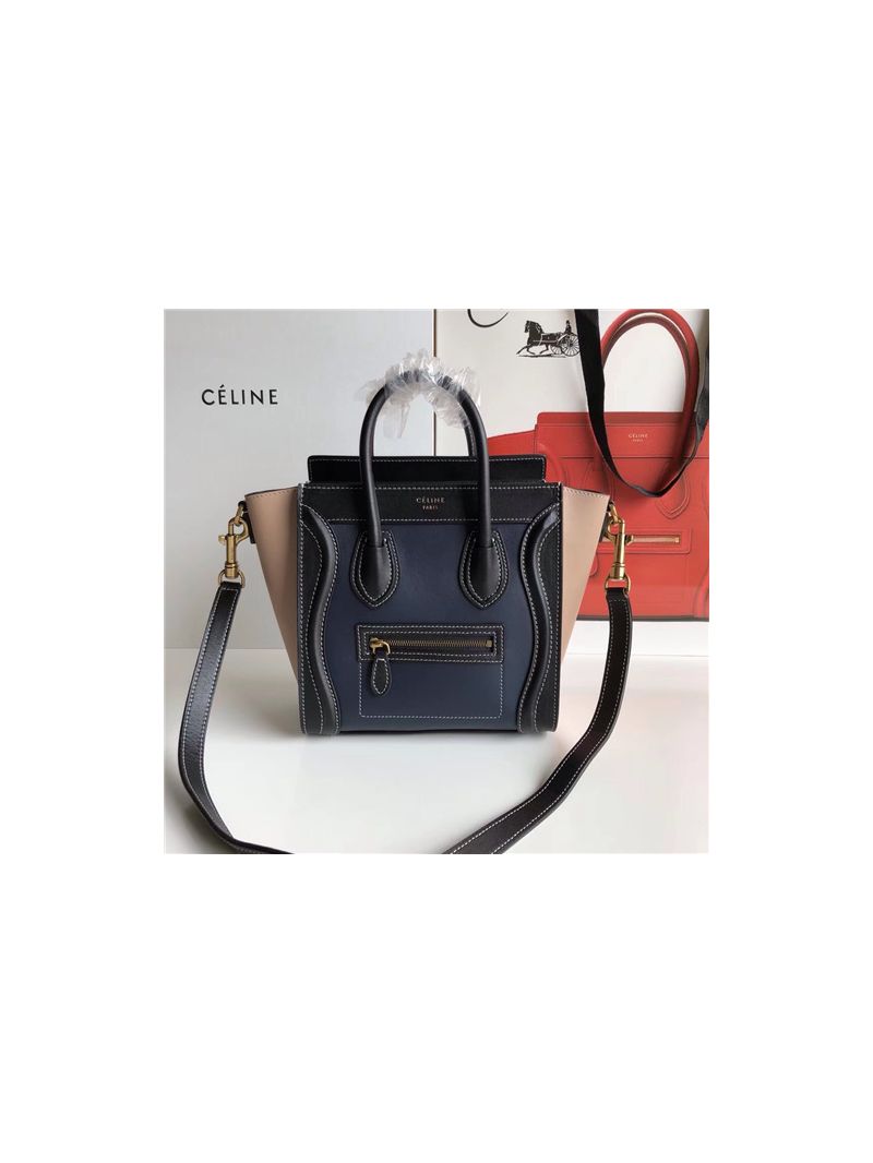 Céline Luggage Tote Smooth Calfskin Tricolour(dark blue, black, light brown)