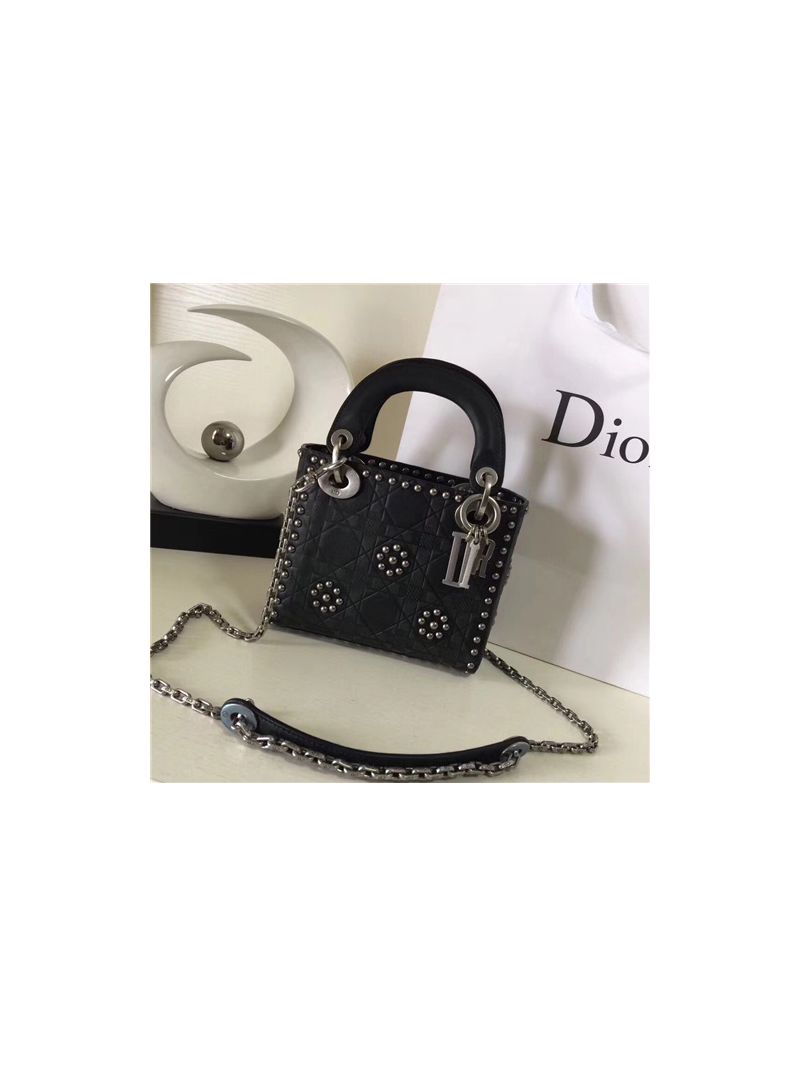 Dior Cruise 2018 Lady Dior Bag in black studded calfskin
