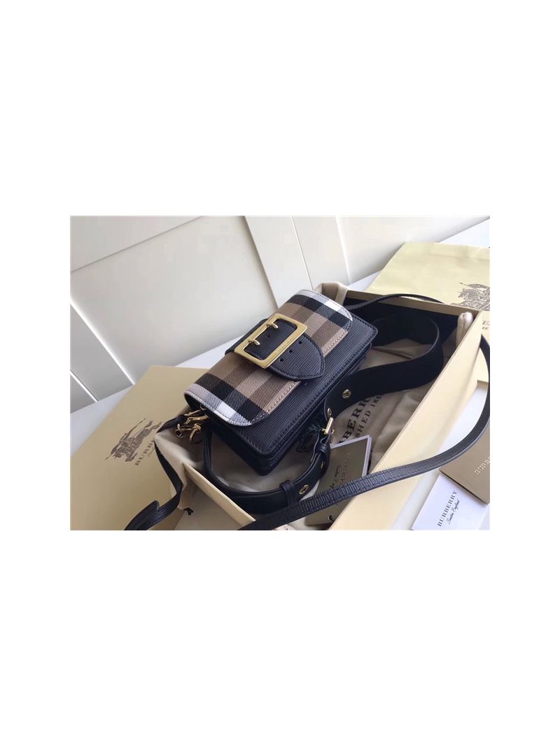 Burberry The Small Buckle Bag in House Check and Black Leather