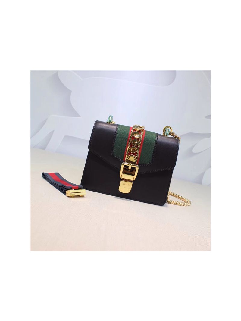 Gucci Sylvie leather mini chain bag 431666 black