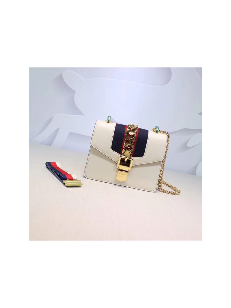 Gucci Sylvie leather mini chain bag 431666 white