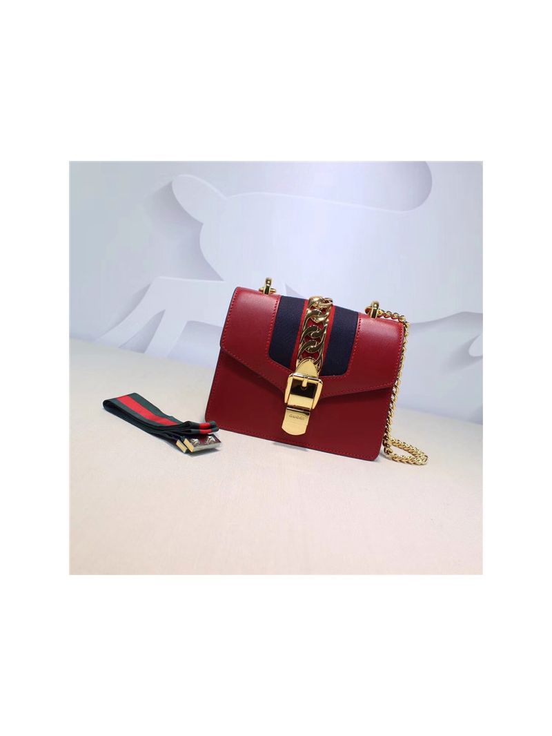 Gucci Sylvie leather mini chain bag 431666 red