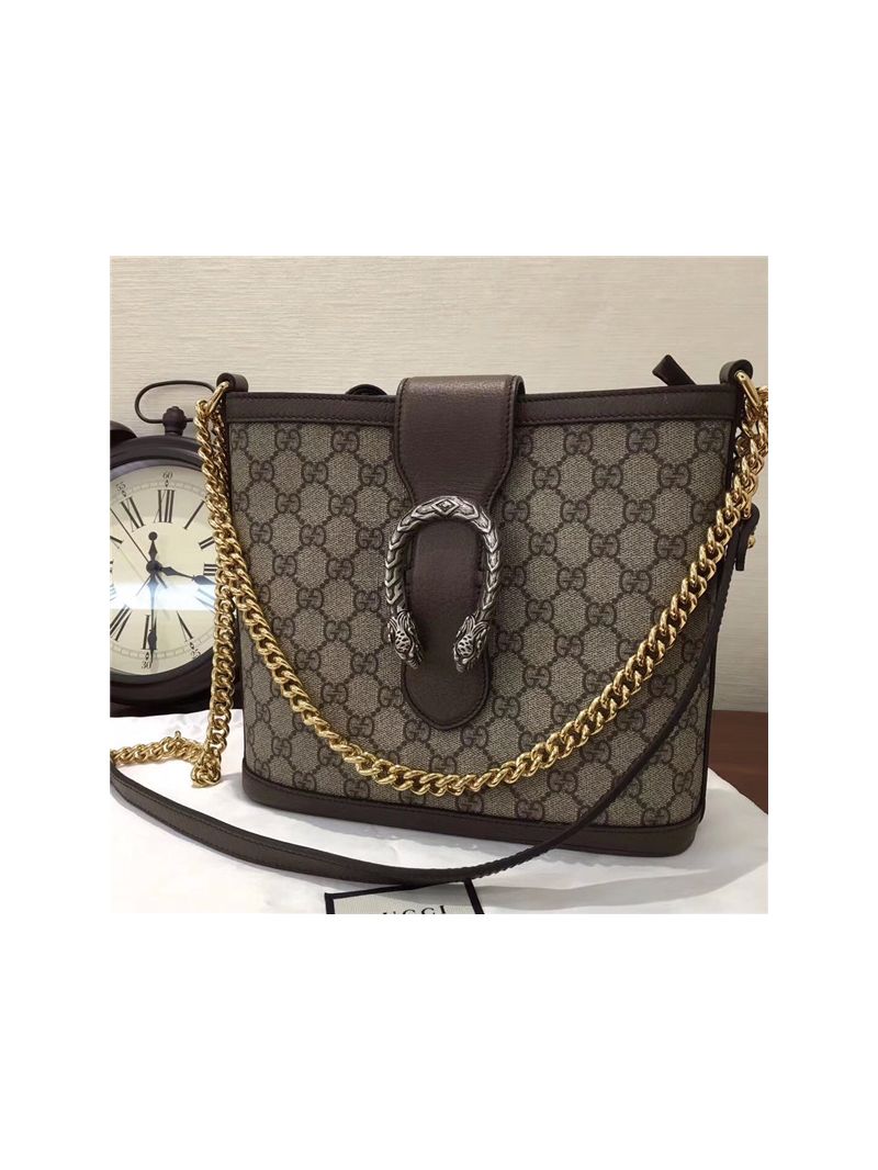 Gucci Dionysus medium GG bucket bag with brown leather 499622