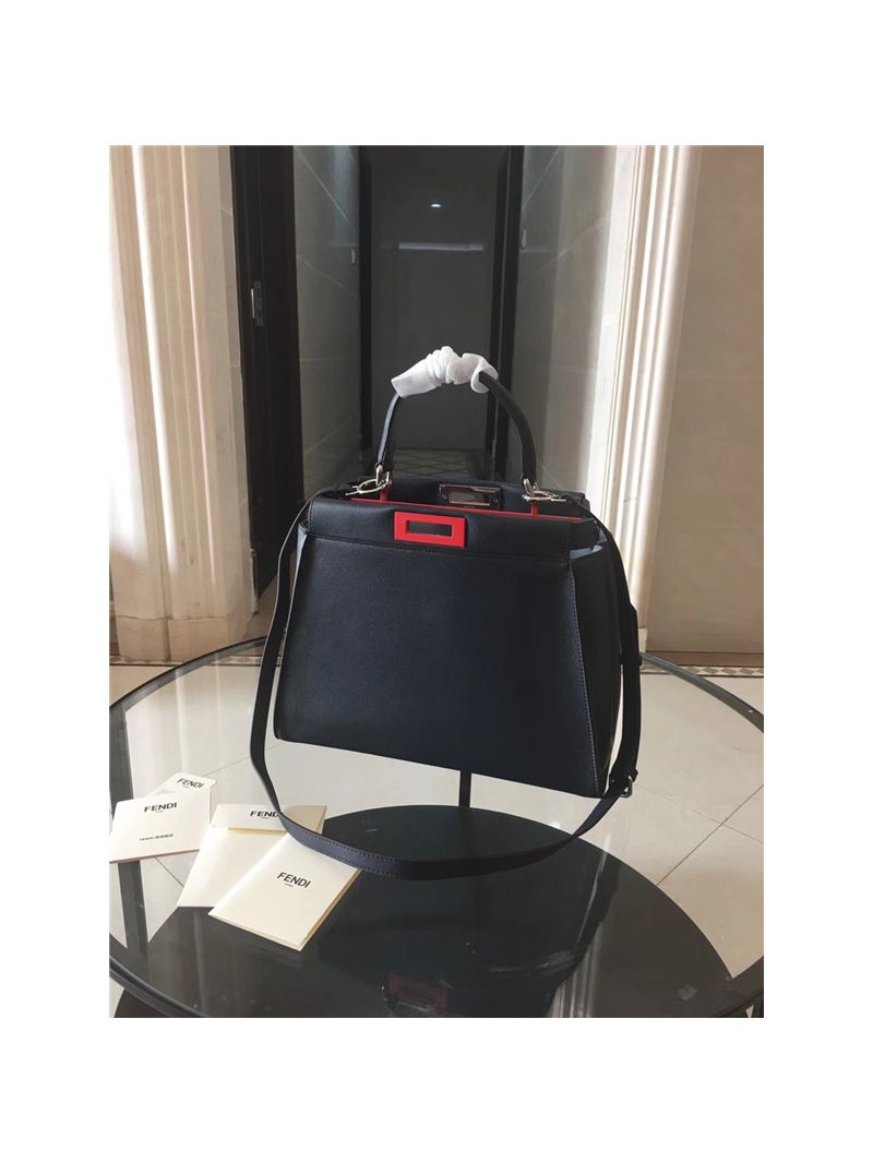 Fendi Peekaboo Regular black leather with red tote bag