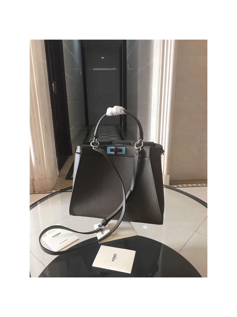 Fendi Peekaboo Regular charcoal leather tote bag