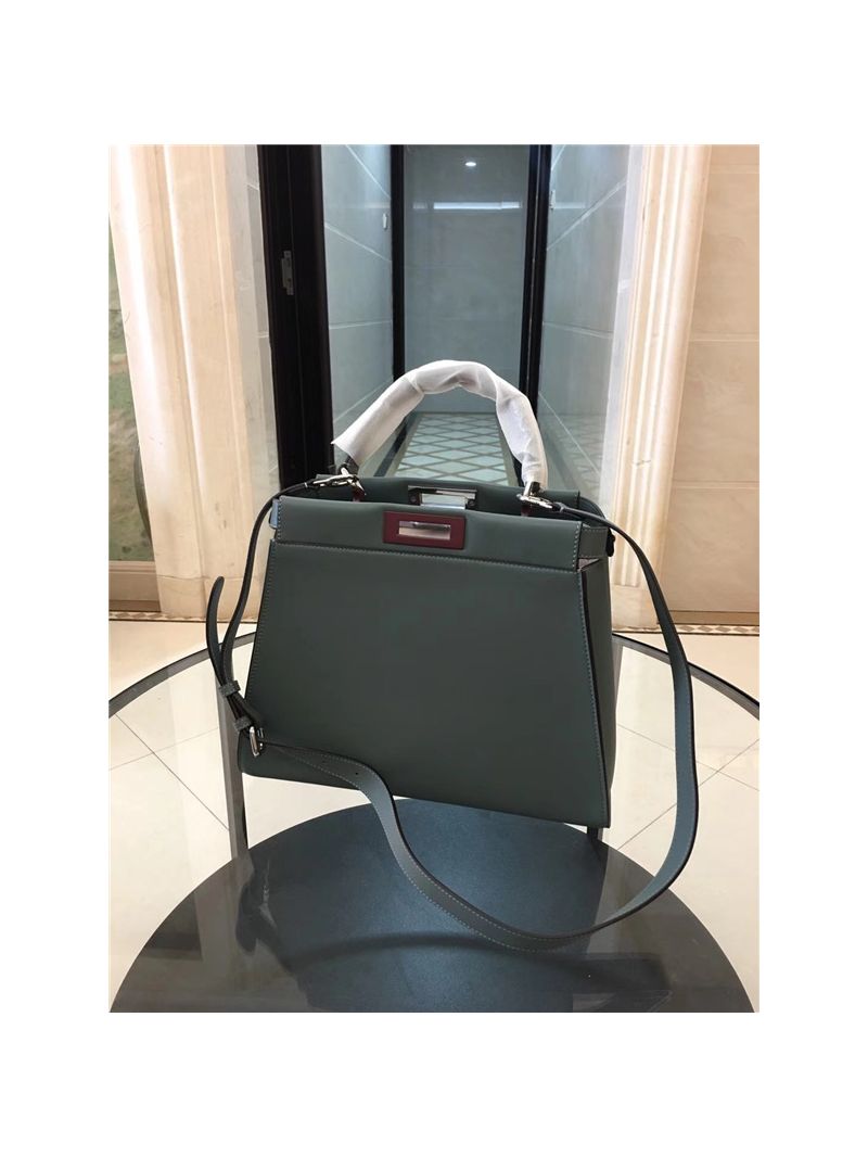 Fendi Peekaboo Regular greyish green leather tote bag