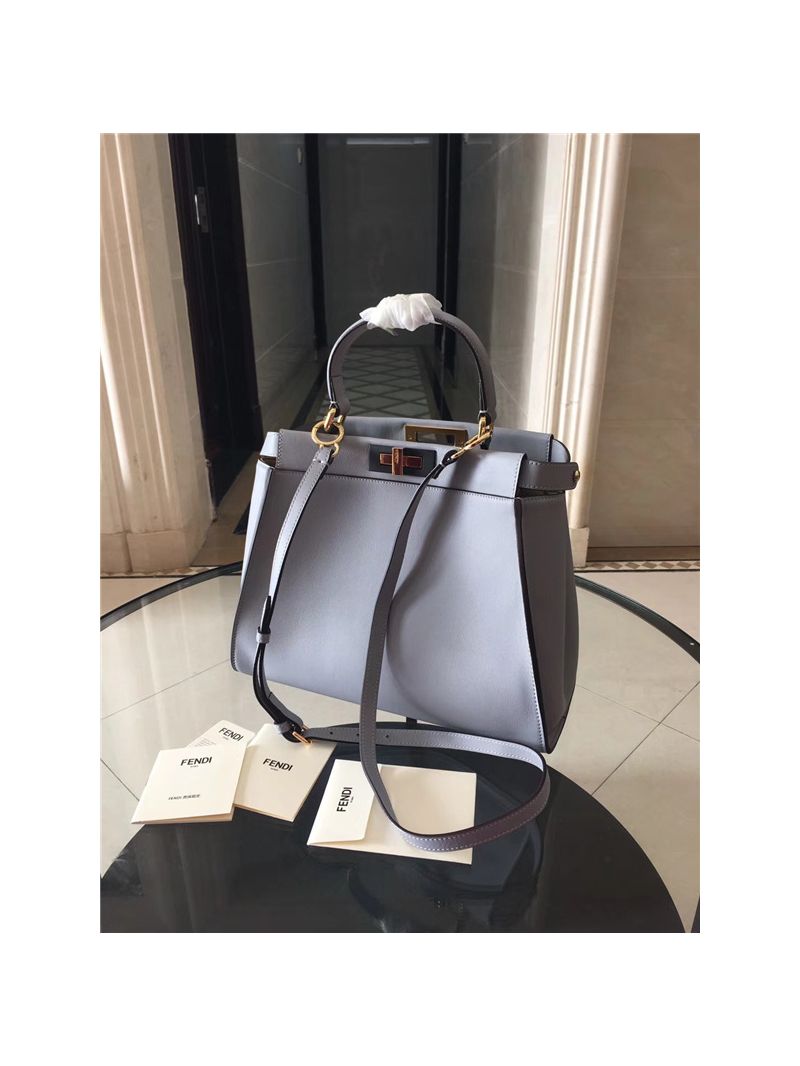 Fendi Peekaboo Regular blue grey leather tote bag