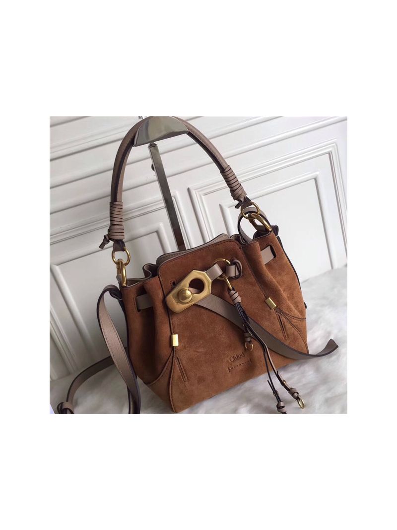 Chloe Small Owen bucket bag in brown suede and calfskin