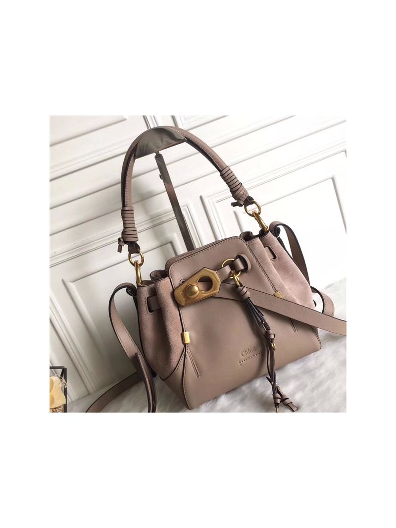 Chloe Small Owen bucket bag in motty grey smooth & suede calfskin