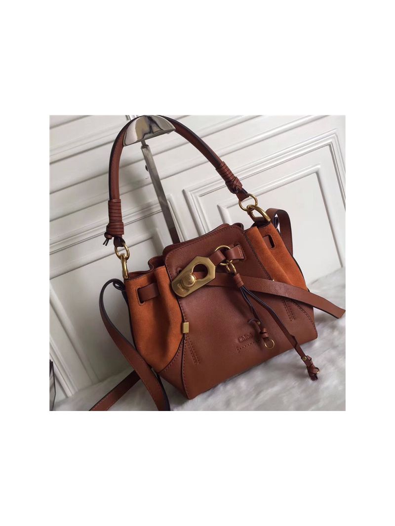 Chloe Small Owen bucket bag in brown smooth & suede calfskin