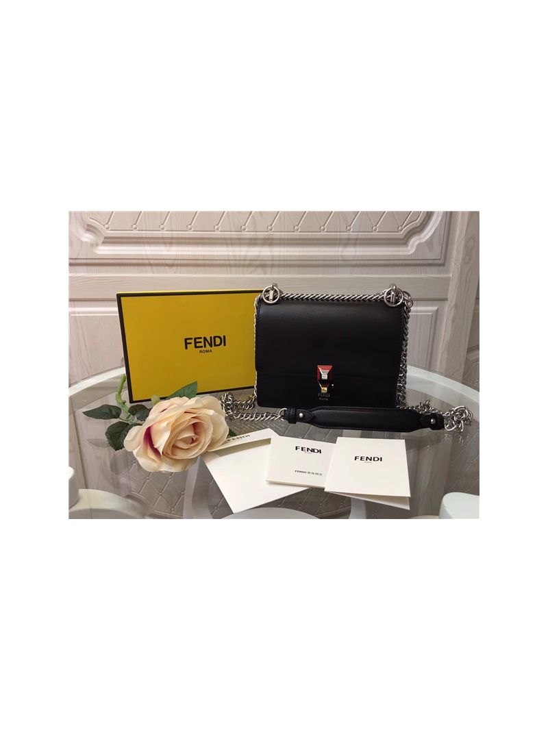 Fendi KAN I small black leather mini bag