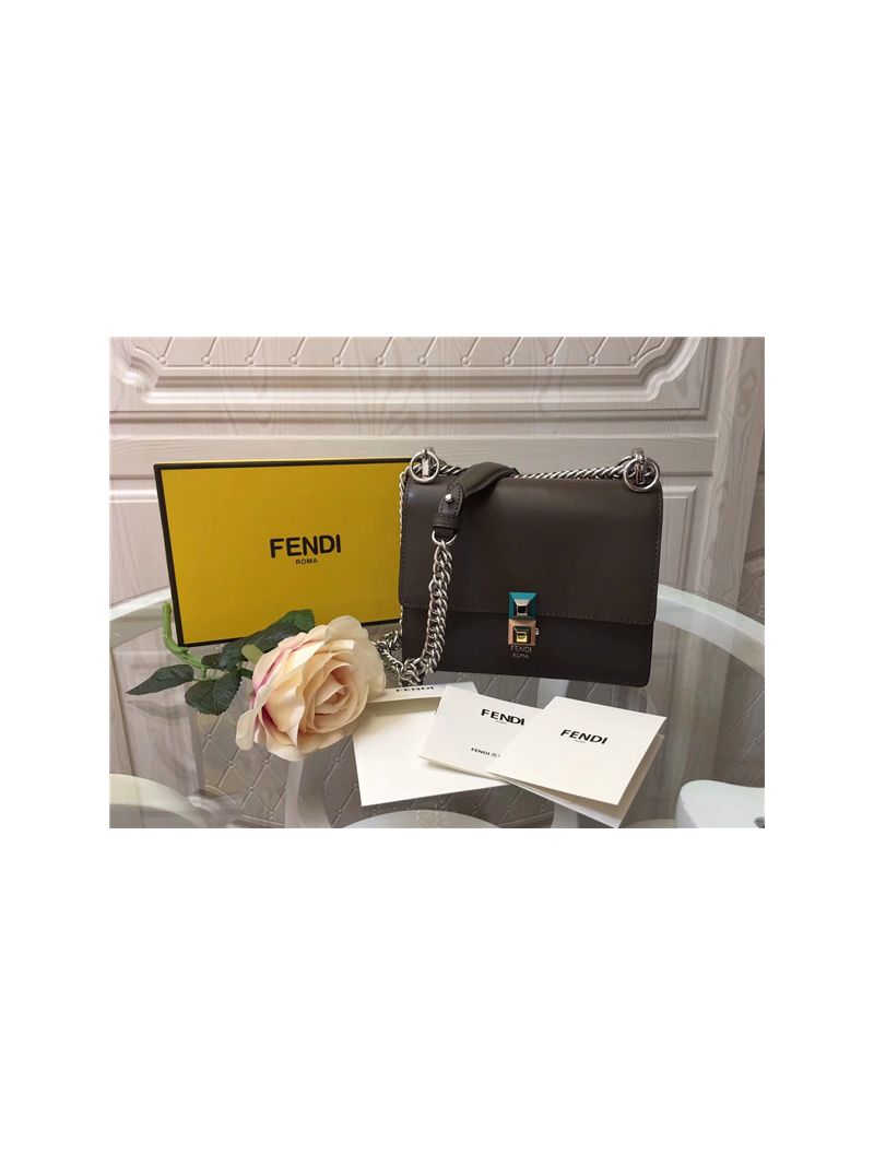 Fendi KAN I small dark green leather mini bag