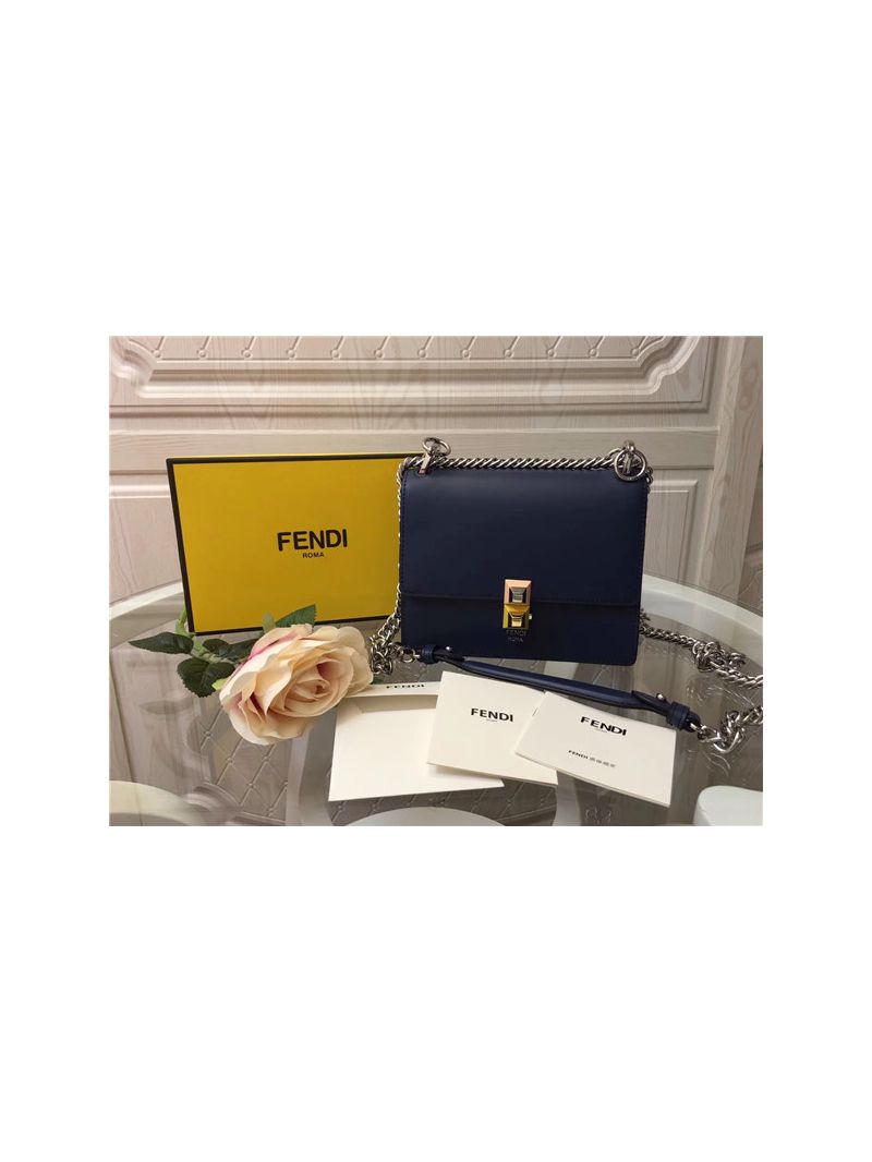 Fendi KAN I small dark blue leather mini bag