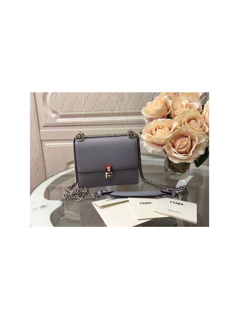 Fendi KAN I small grey leather mini bag