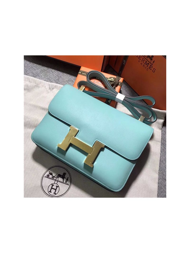 Hermes Constance in light blue Swift leather crossbody bag