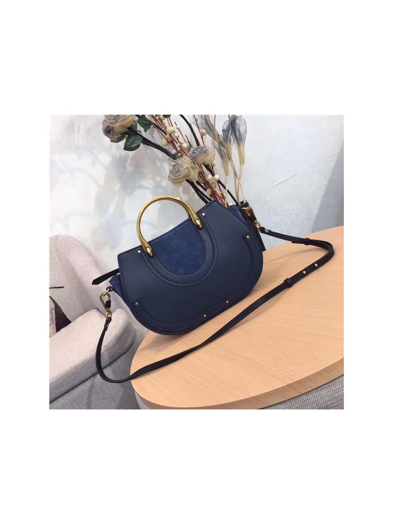 Chloe Pixie medium dark blue leather and suede shoulder bag