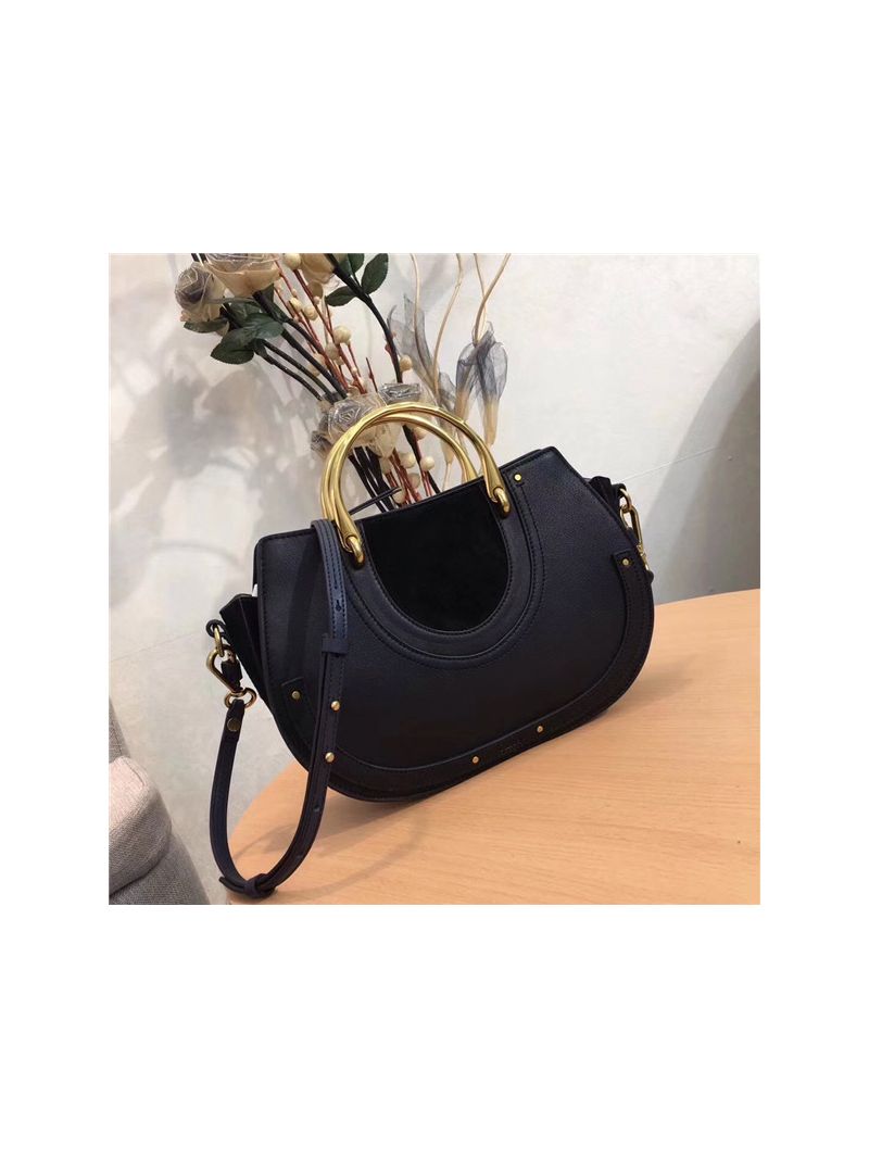 Chloe Pixie medium black leather and suede shoulder bag