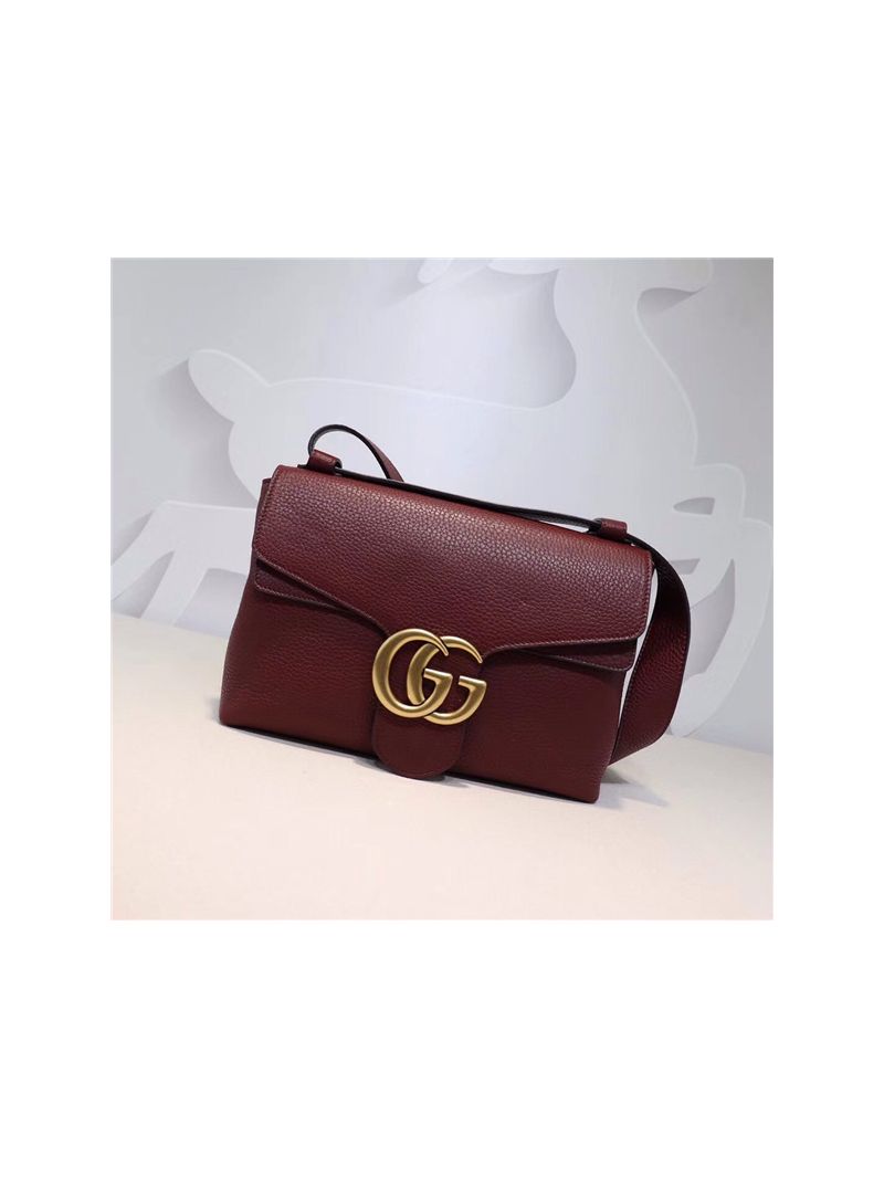 Gucci GG Marmont Leather Shoulder Bag in wine red 401173