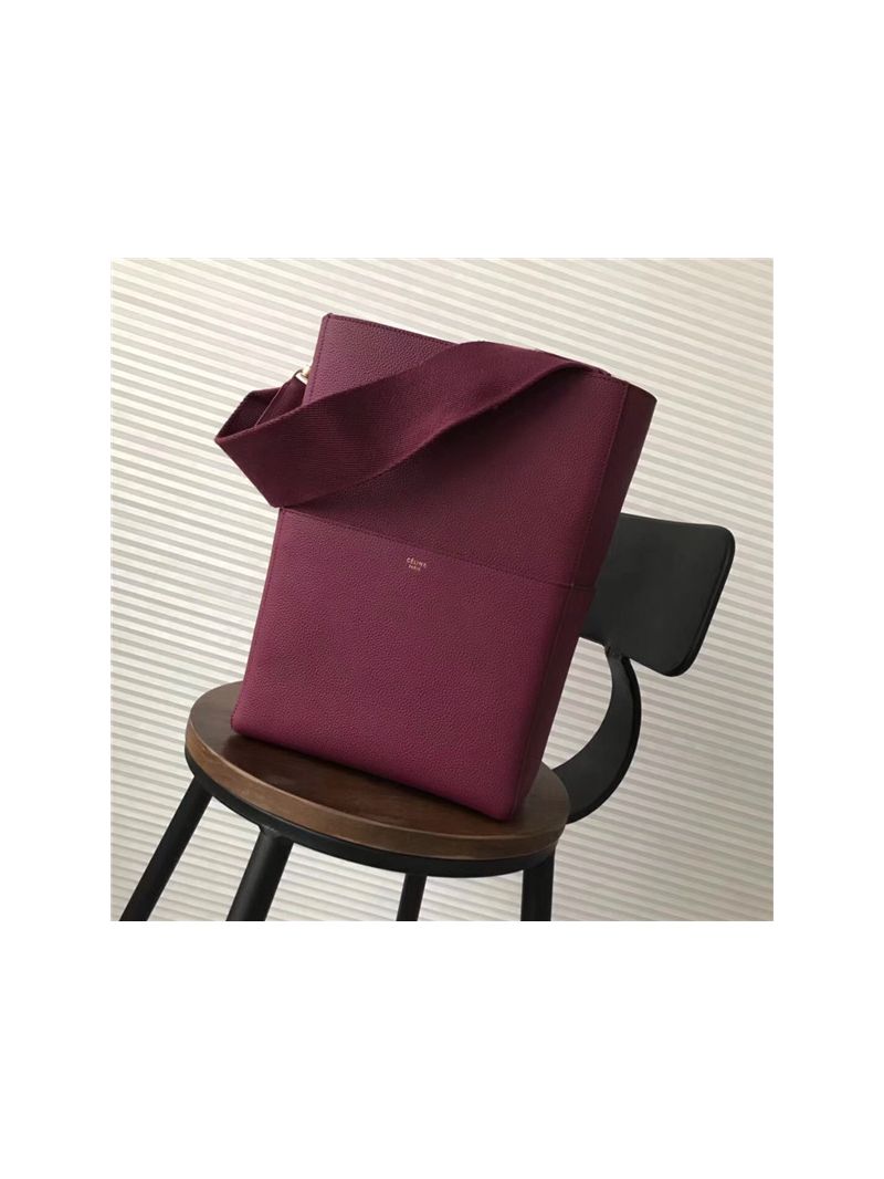 Celine Seau Sangle bag in burgundy soft grained calfskin