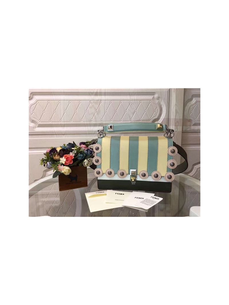 Fendi KAN I Multicolored calfskin Leather Bag with Studs green yellow