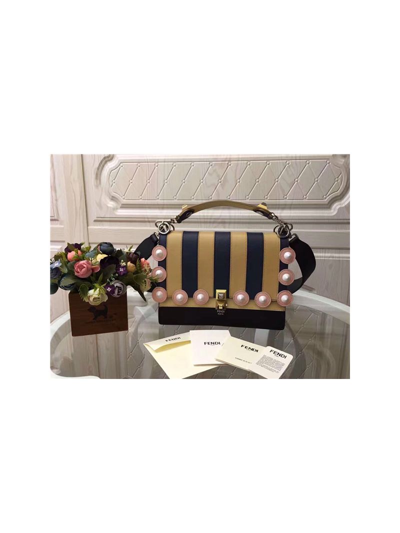 Fendi KAN I Multicolored calfskin Leather Bag with Studs yellow blue