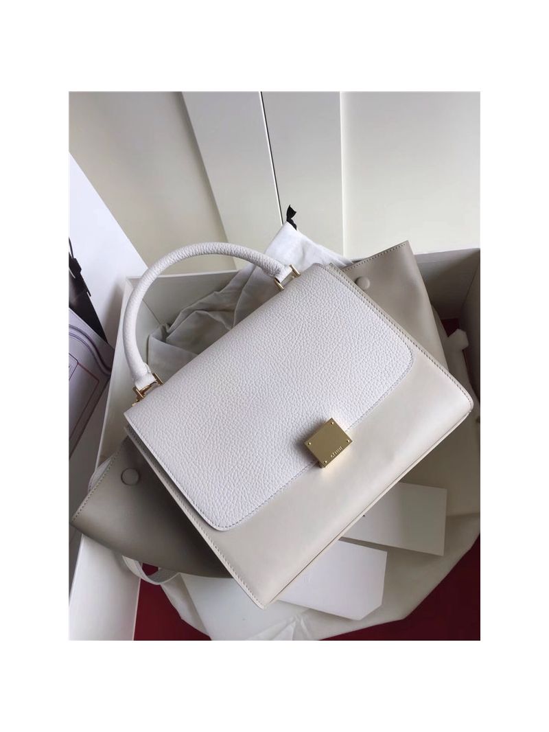 Céline Trapeze Drummed leather Small Tote Bag white grey