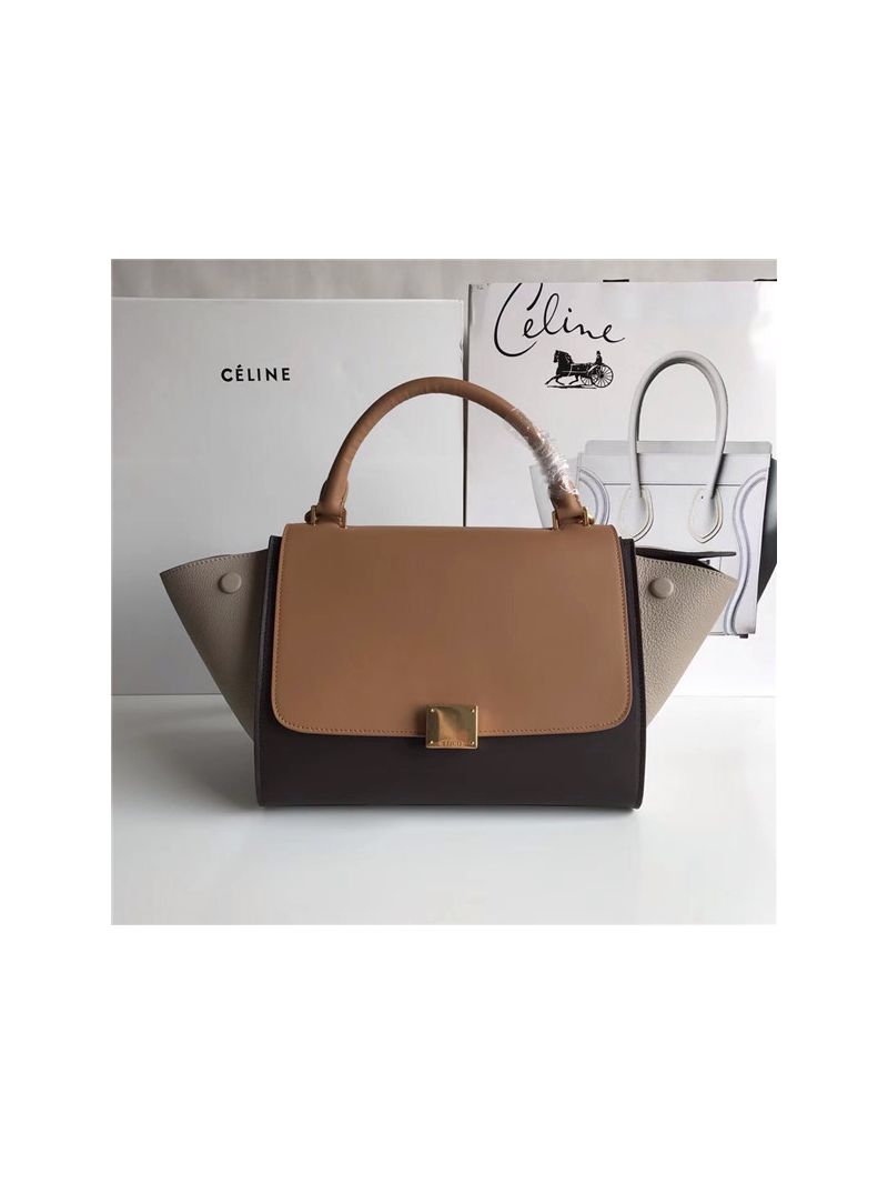 Céline Trapeze Drummed leather Small Tote Bag brown, dark brown, almond