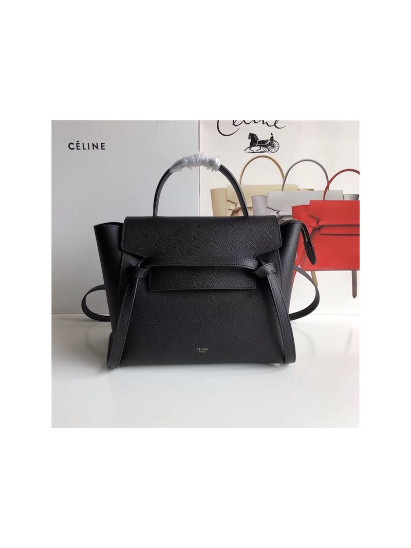Celine Belt Bag In Black Grained Calfskin 2 sizes
