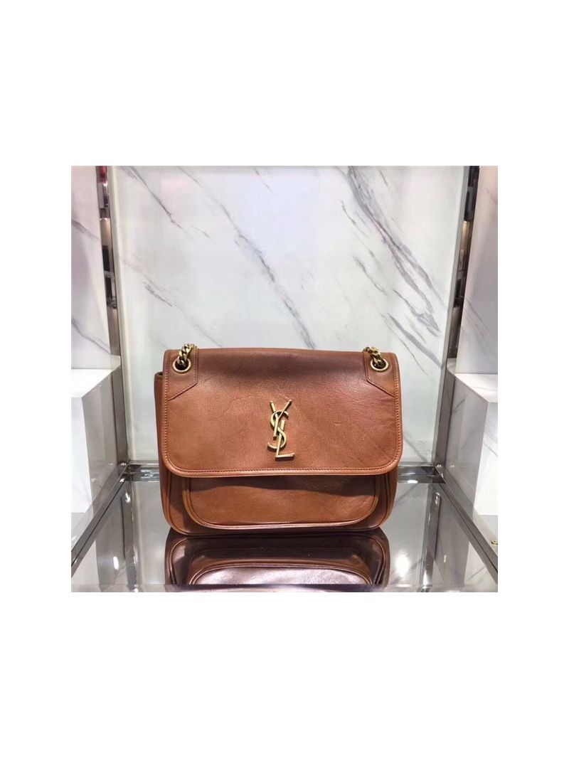 YSL Saint Laurent niki chain bag in vintage crinkled and quilted cognac leather