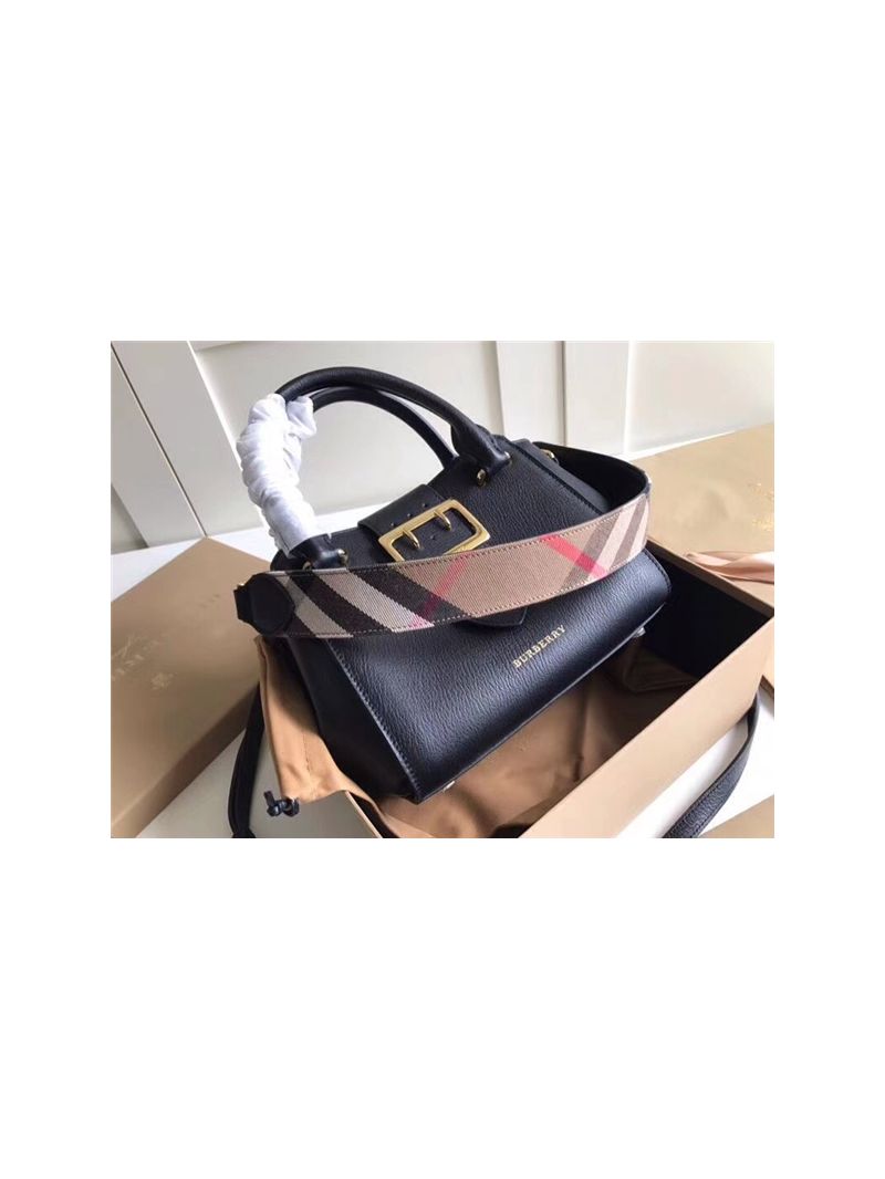  Burberry The Small/Medium Buckle Tote in black Grainy Leather 40337511