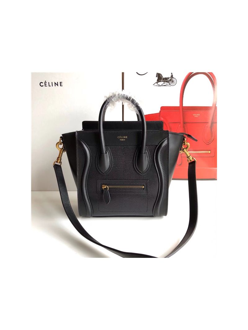 Céline Luggage Tote black Smooth Calfskin with lizzard 