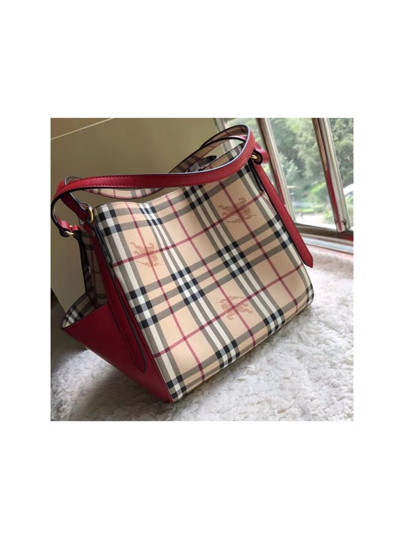 Burberry The Small Canter In Haymarket Check 2 in 1 with side pocket red