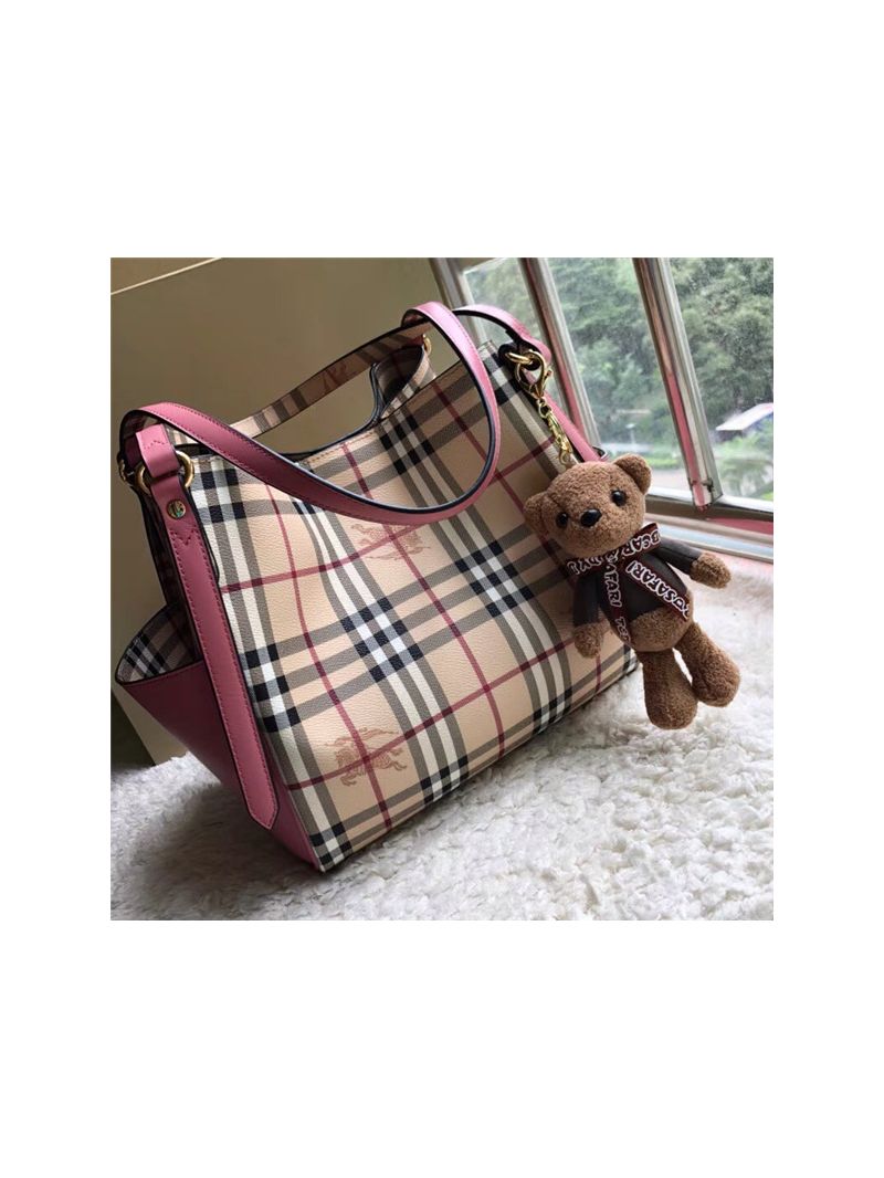 Burberry The Small Canter In Haymarket Check 2 in 1 with side pocket pink