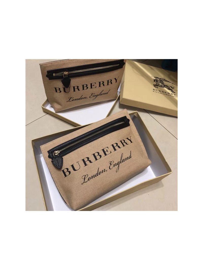 Burberry Logo Print Jute Wristlet Clutch 40715651