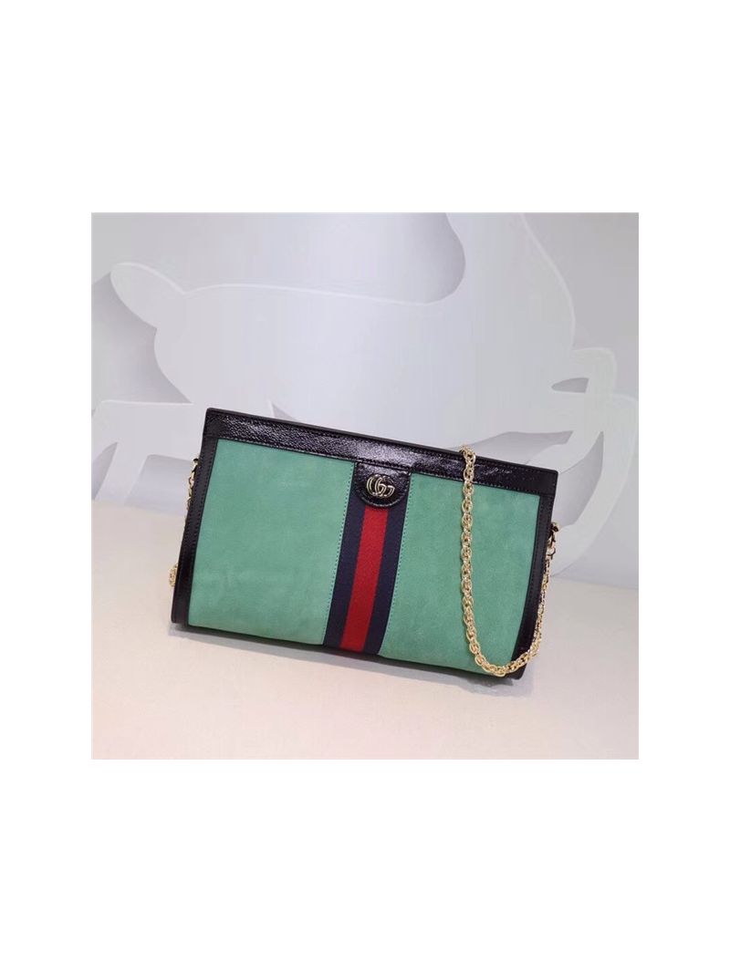 Gucci Ophidia patent leather-trimmed green suede shoulder bag 503876 