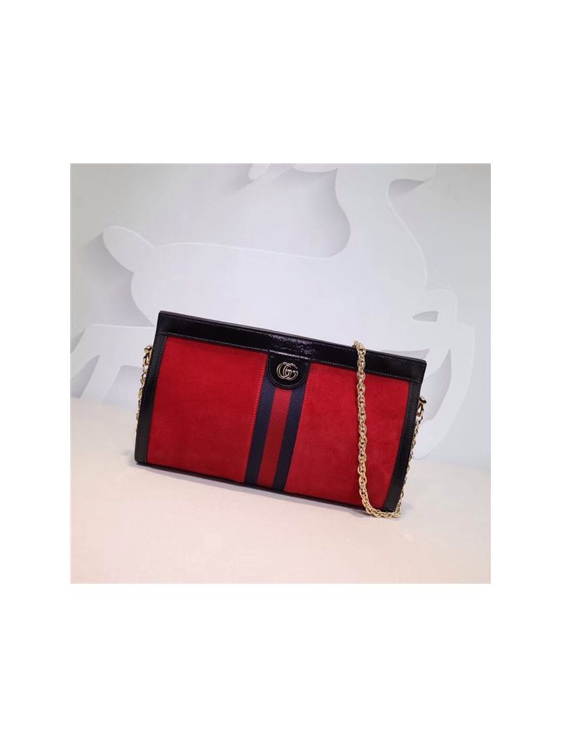 Gucci Ophidia patent leather-trimmed red suede shoulder bag 503876