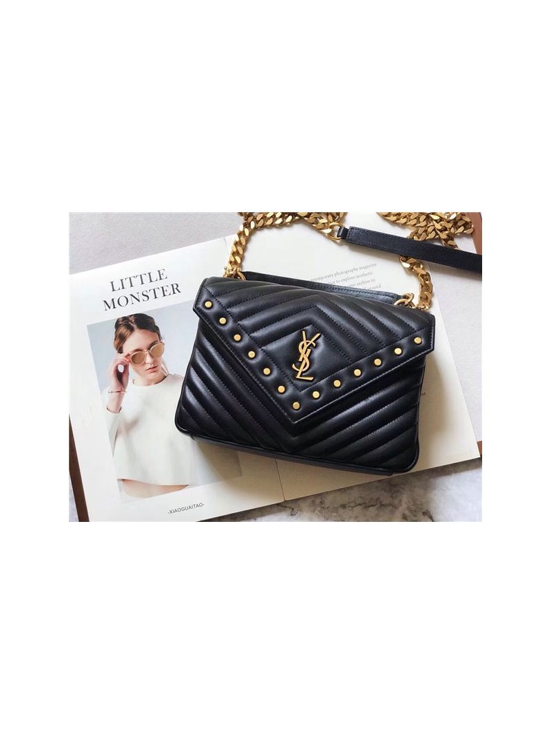 Ysl Saint Laurent Top Handle Medium College Black Bag With gold Metal Chain